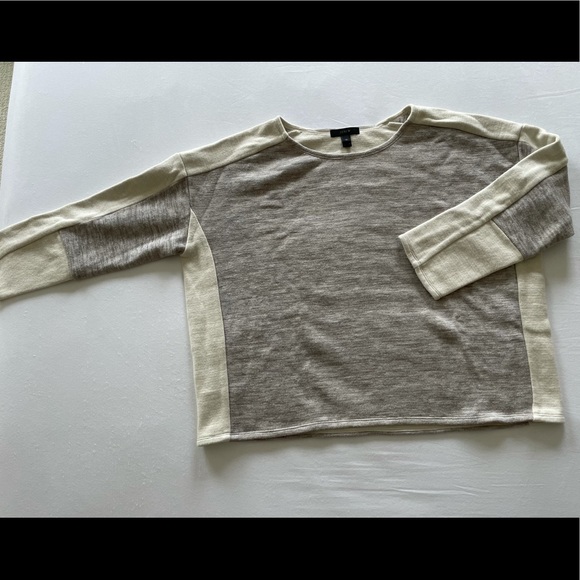 J.Crew Jaspe wool blend color block sweater/Gray+Cream/XS - Picture 6 of 10